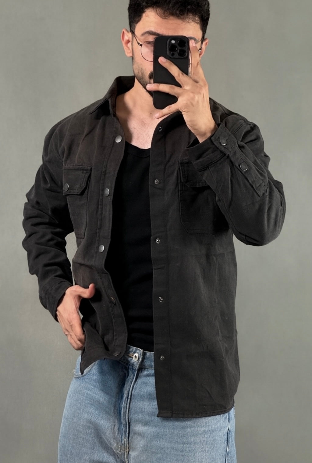 Winter Vogue™ Urban Denim Overshirt – Jet Black