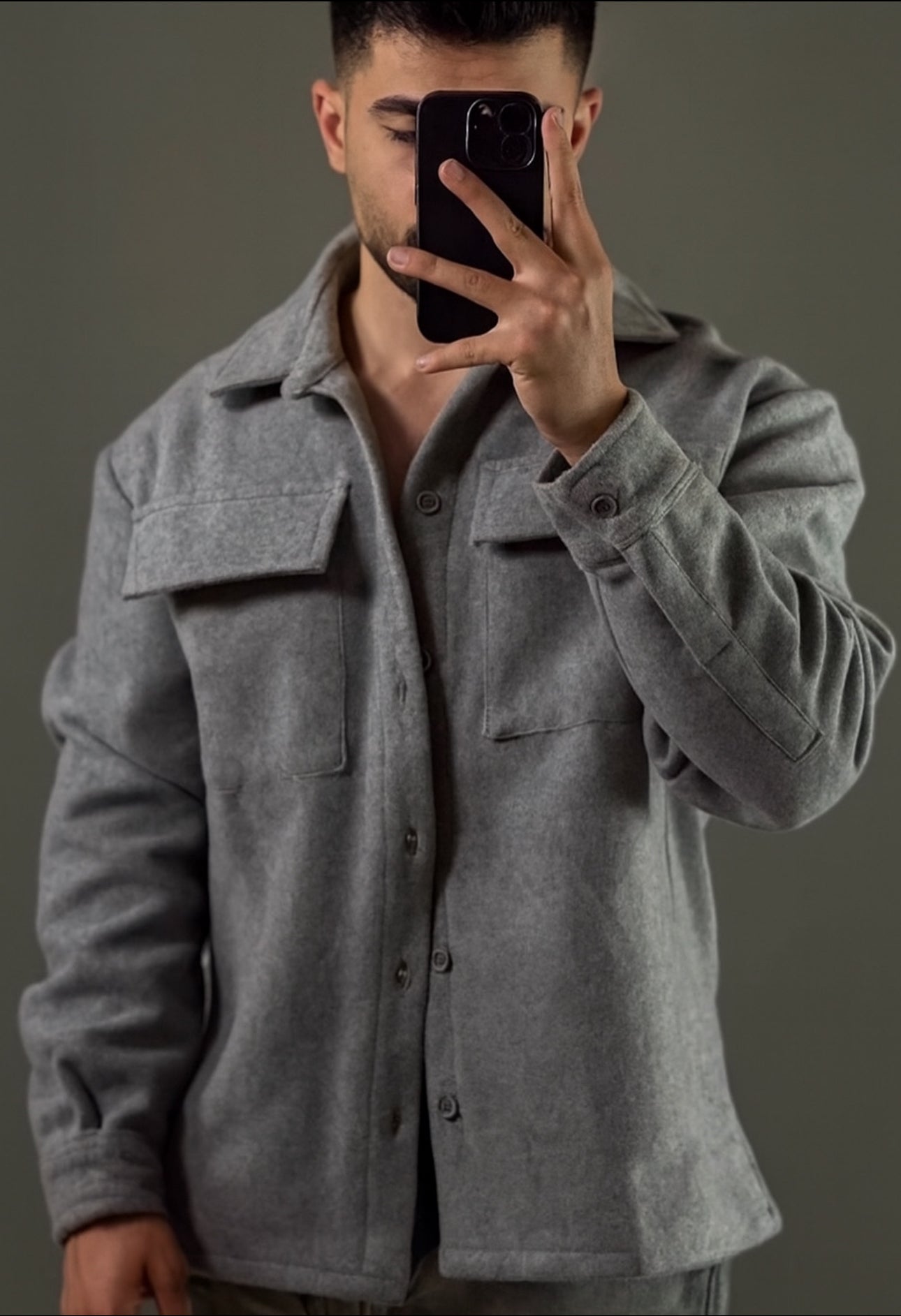 Winter Vogue™ Urban Wool Overshirt – Stone Gray