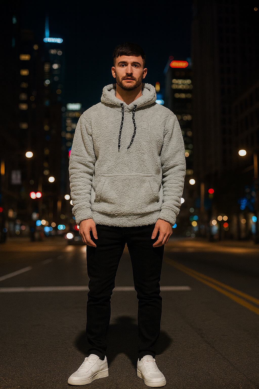 Men’s Light Gray Sherpa Cozy Fleece Hoodie