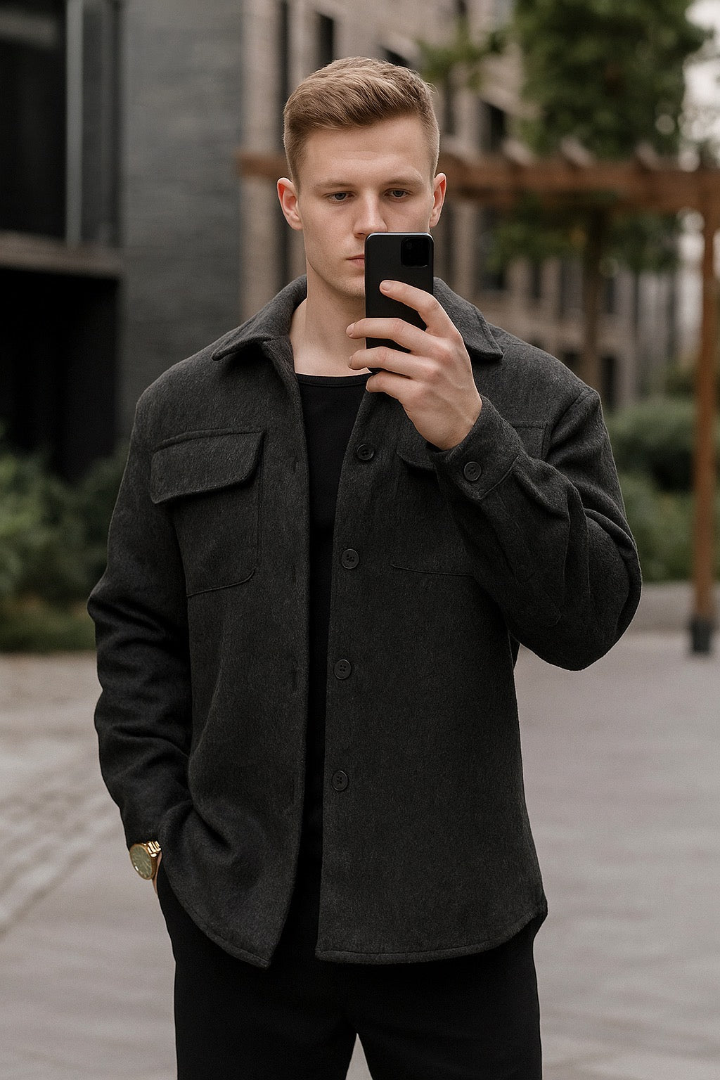 Winter Vogue™ Wool Blend Overshirt Jacket – Onyx Black