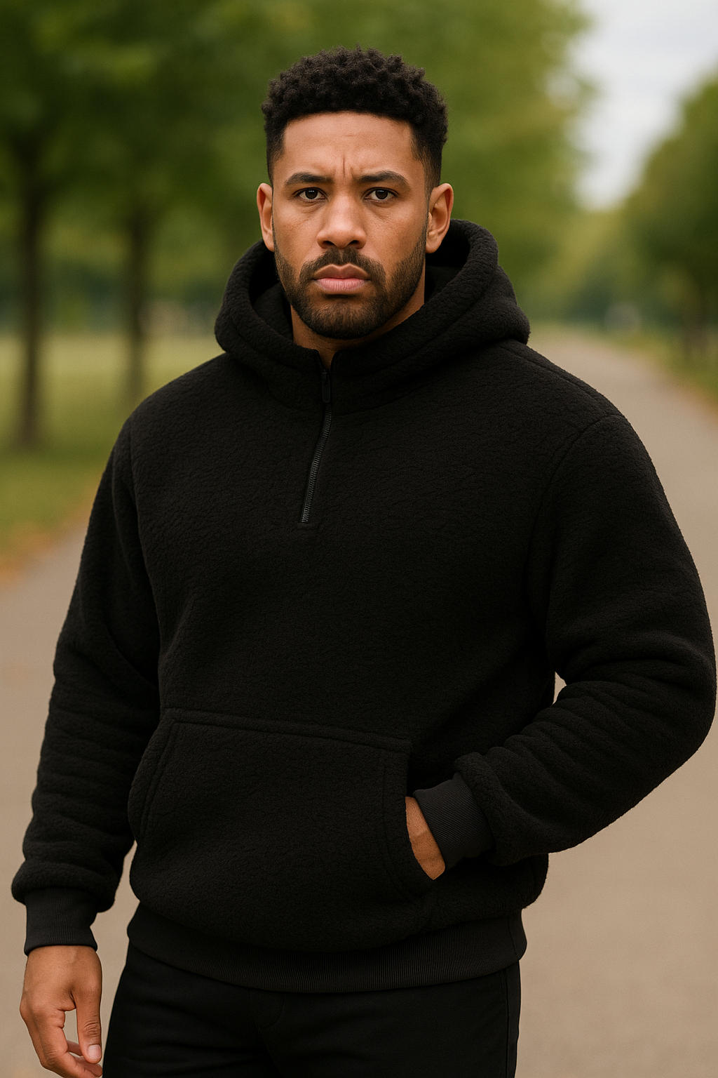 Winter Vogue™ Luxe Fleece Hoodie – Midnight Black