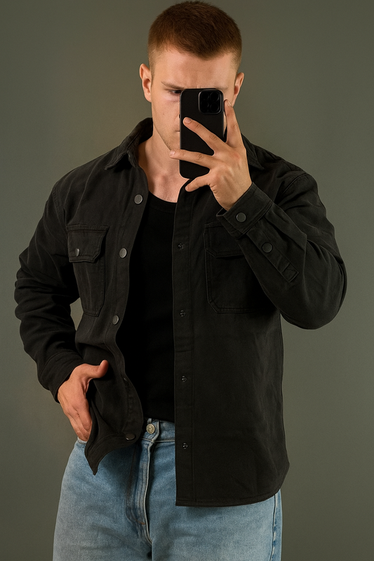 Winter Vogue™ Urban Denim Overshirt – Jet Black