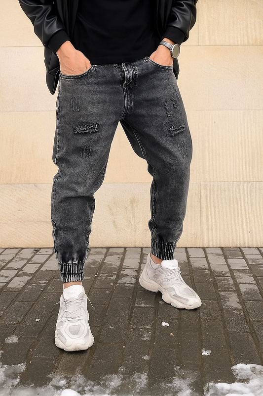 Winter Vogue™ Distressed Slim-Fit Denim Jeans – Washed Charcoal