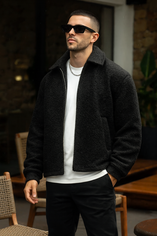 Winter Vogue™ Premium Fleece Zip-Up Jacket – Midnight Black