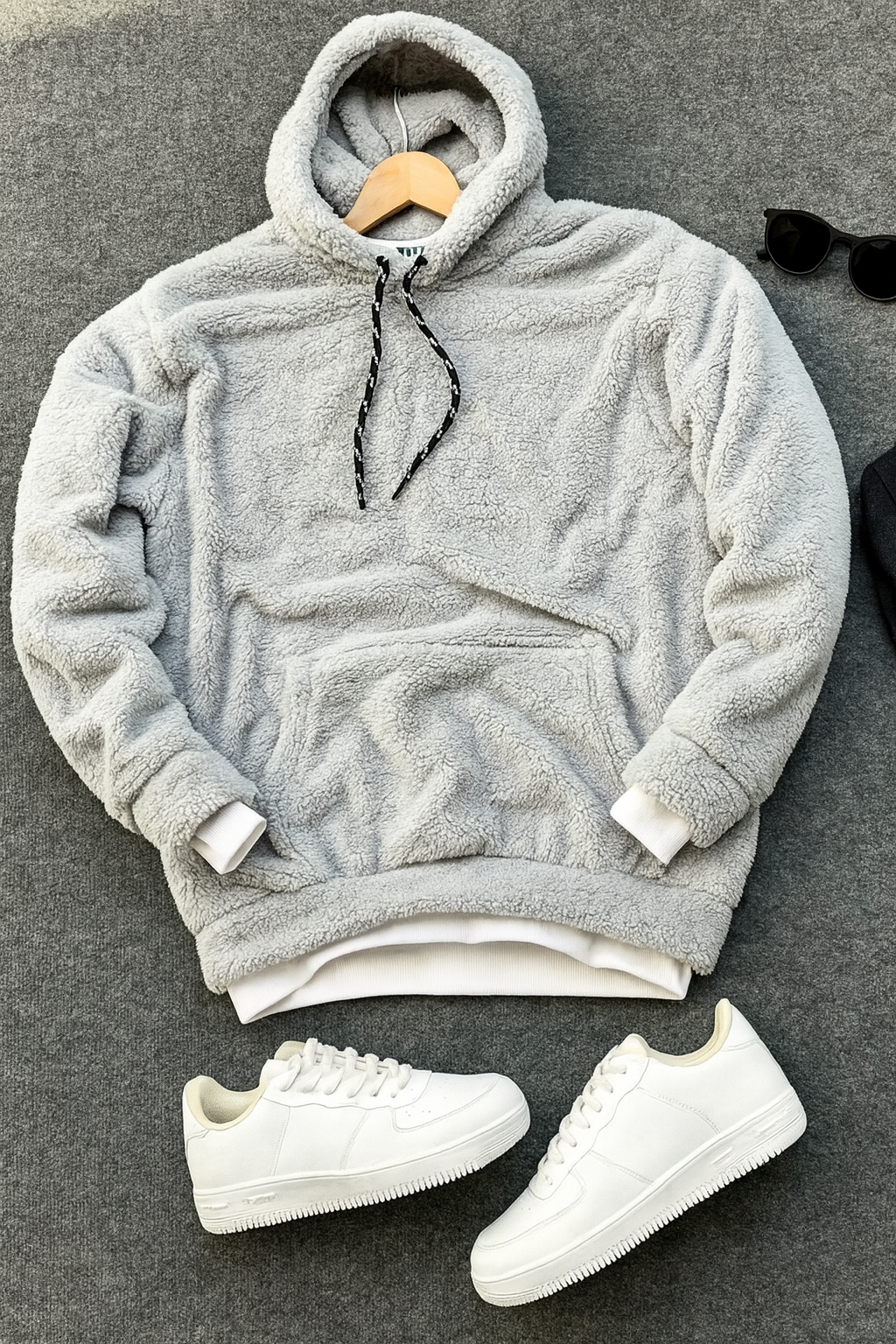 Men’s Light Gray Sherpa Cozy Fleece Hoodie