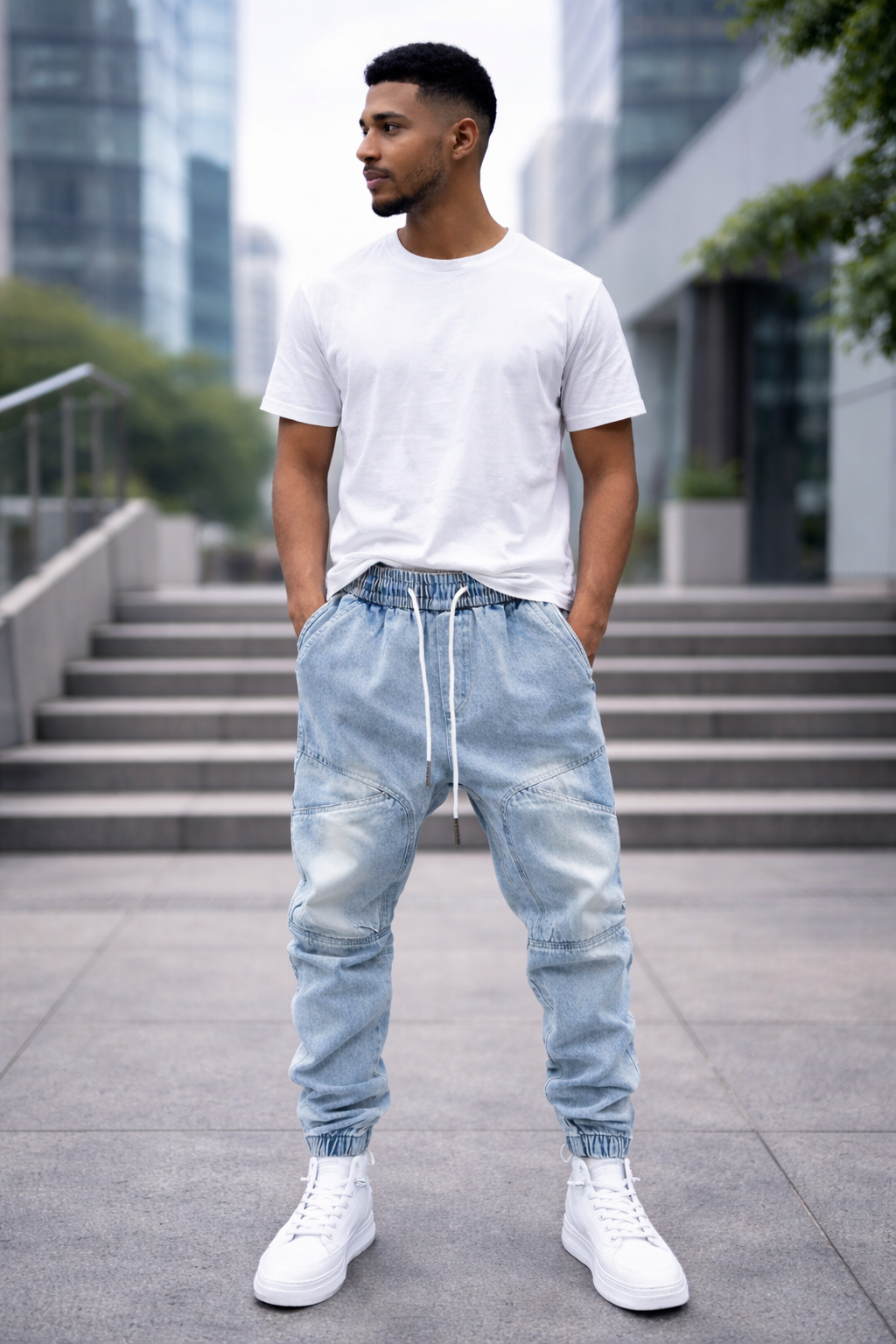 Men’s Light Wash Denim Jogger Pants