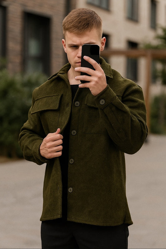 Winter Vogue™ Wool Blend Overshirt Jacket – Sage Green – classic and clean