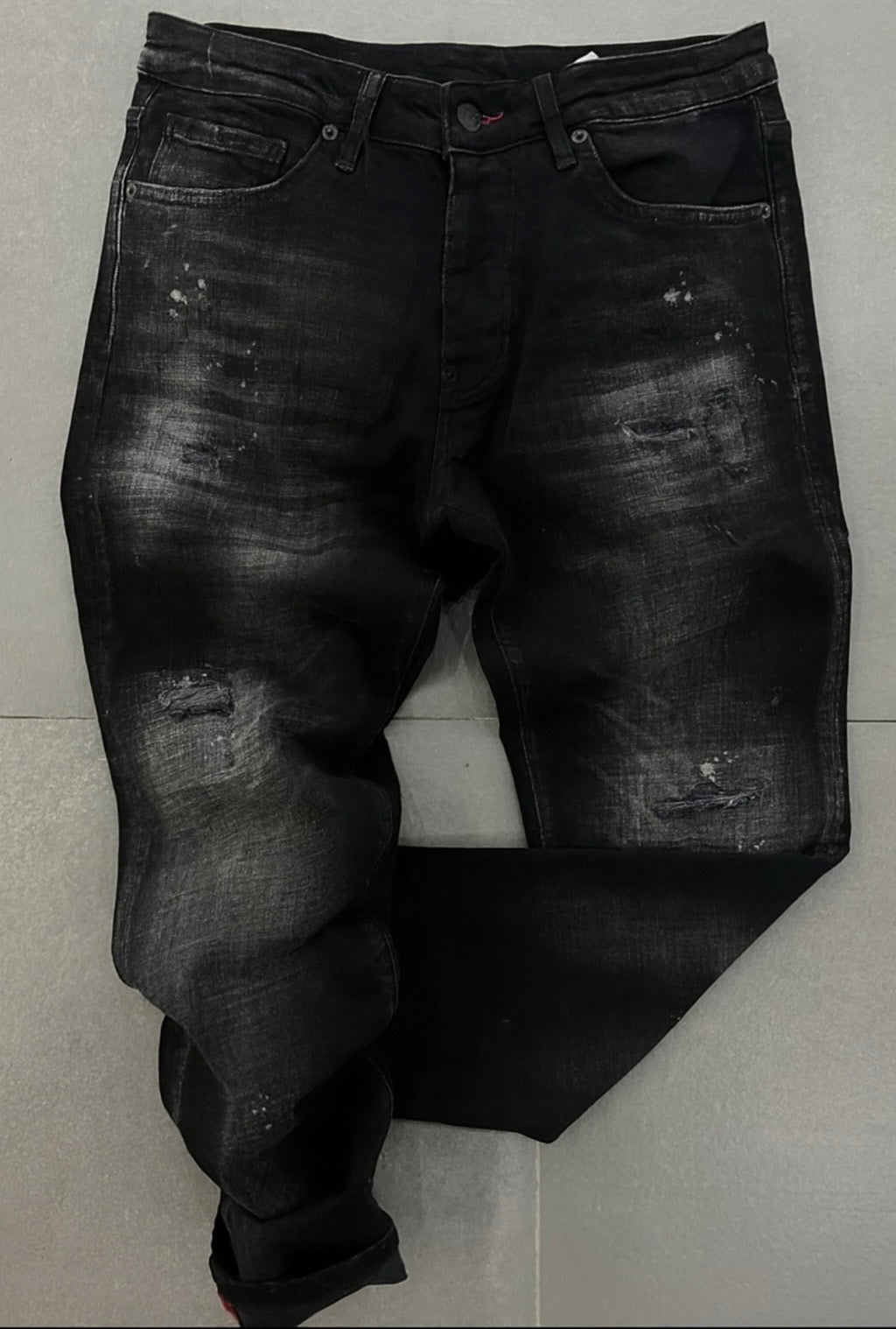 Black Distressed Slim-Fit Jeans