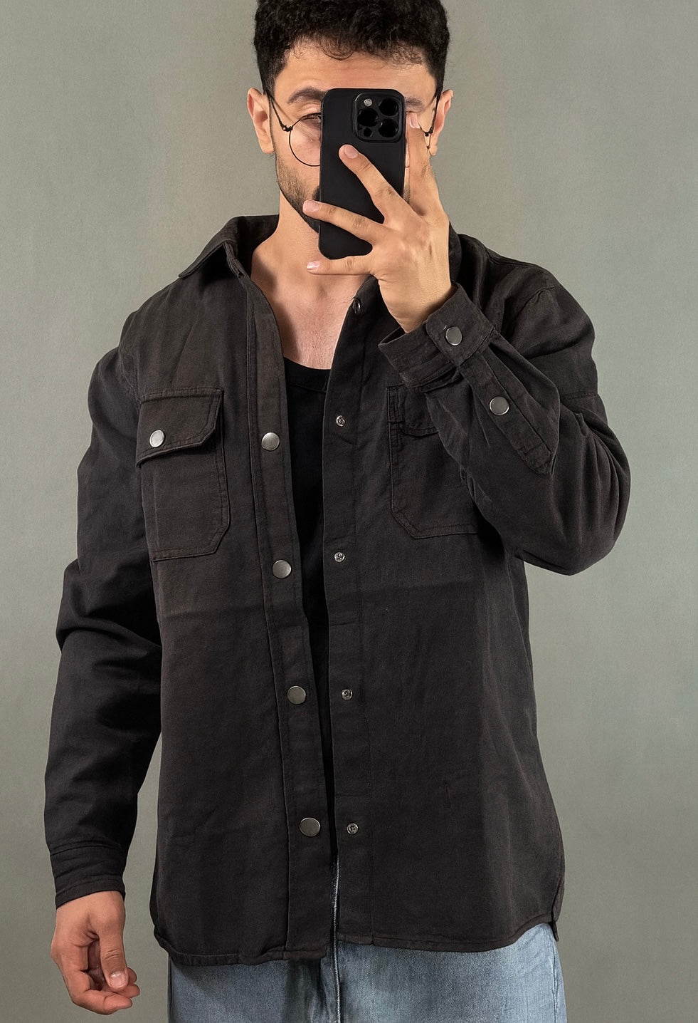 Winter Vogue™ Urban Denim Overshirt – Jet Black