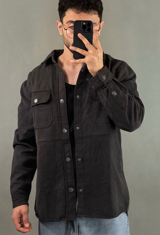 Winter Vogue™ Urban Denim Overshirt – Jet Black